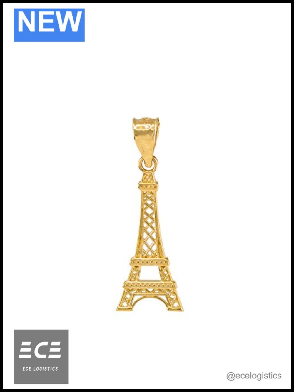 10K Gold Eiffel Tower Charm Pendant Necklace Fine Jewelry for Women